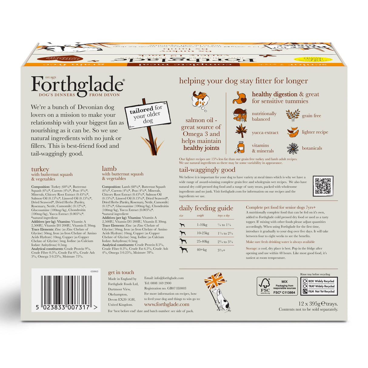 Forthglade Senior Complete Grain Free Turkey & Lamb Duo Variety Pack 12x395g