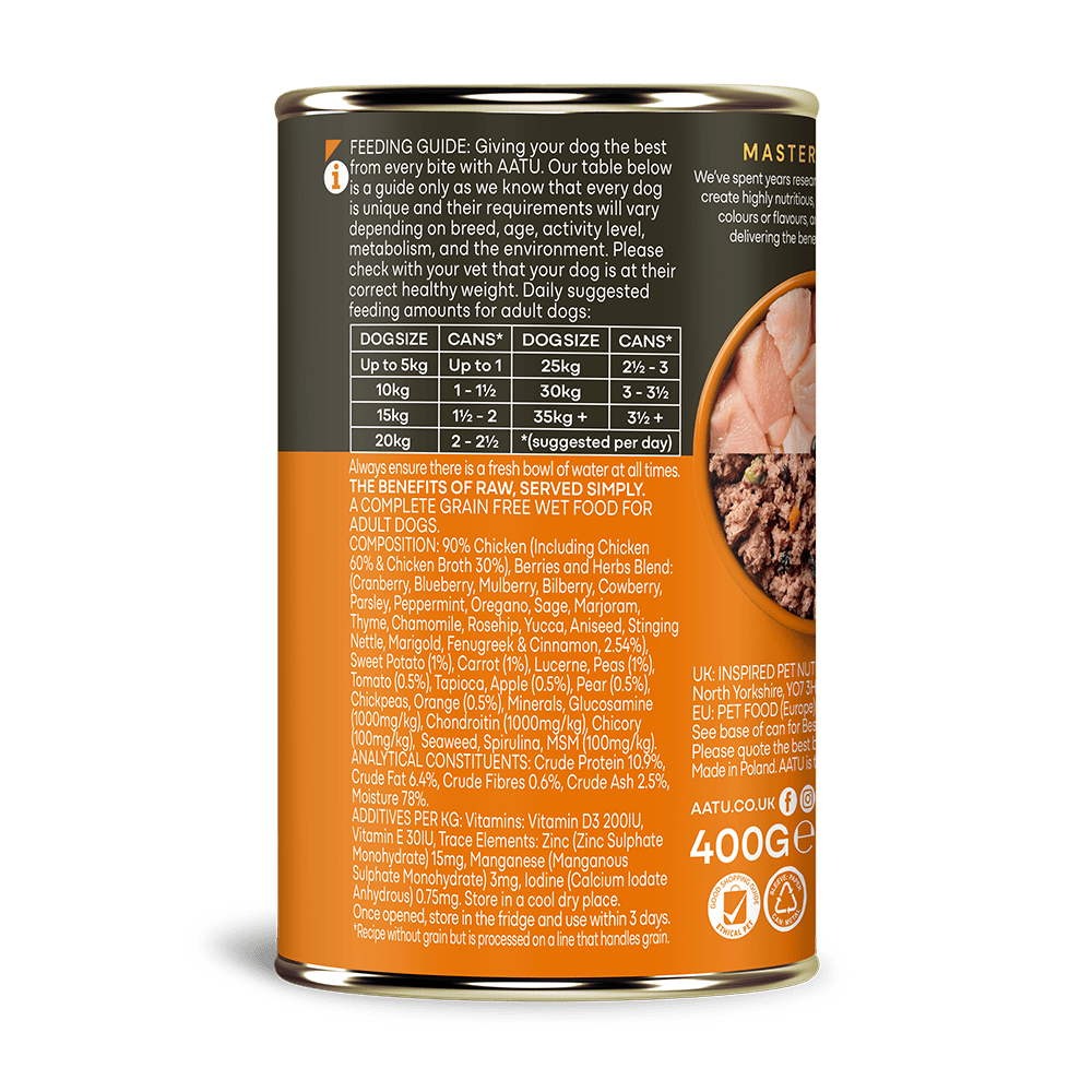 AATU Chicken Wet Dog Food Tins, AATU, 6*400g