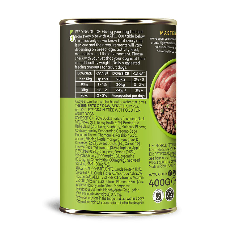 AATU Duck & Turkey Wet Dog Food, AATU, 6*400g