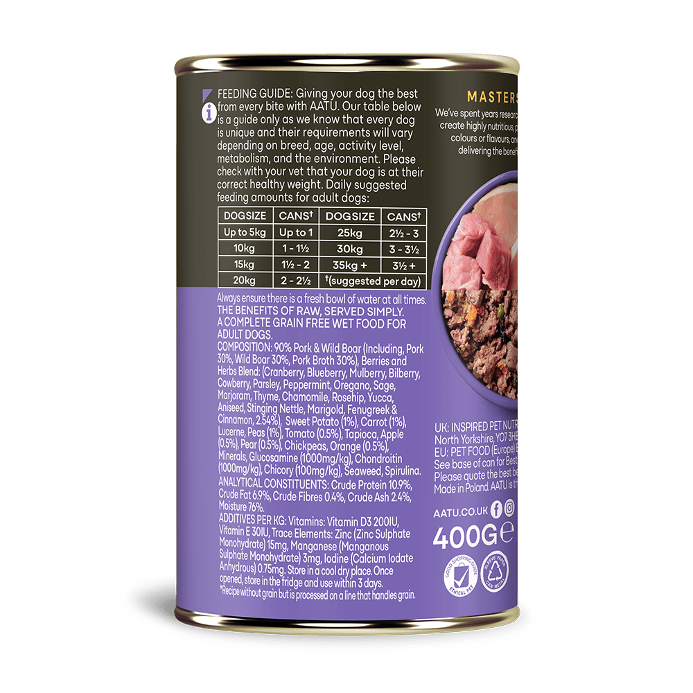 AATU Pork & Wild Boar Wet Dog Food, AATU, 6*400g