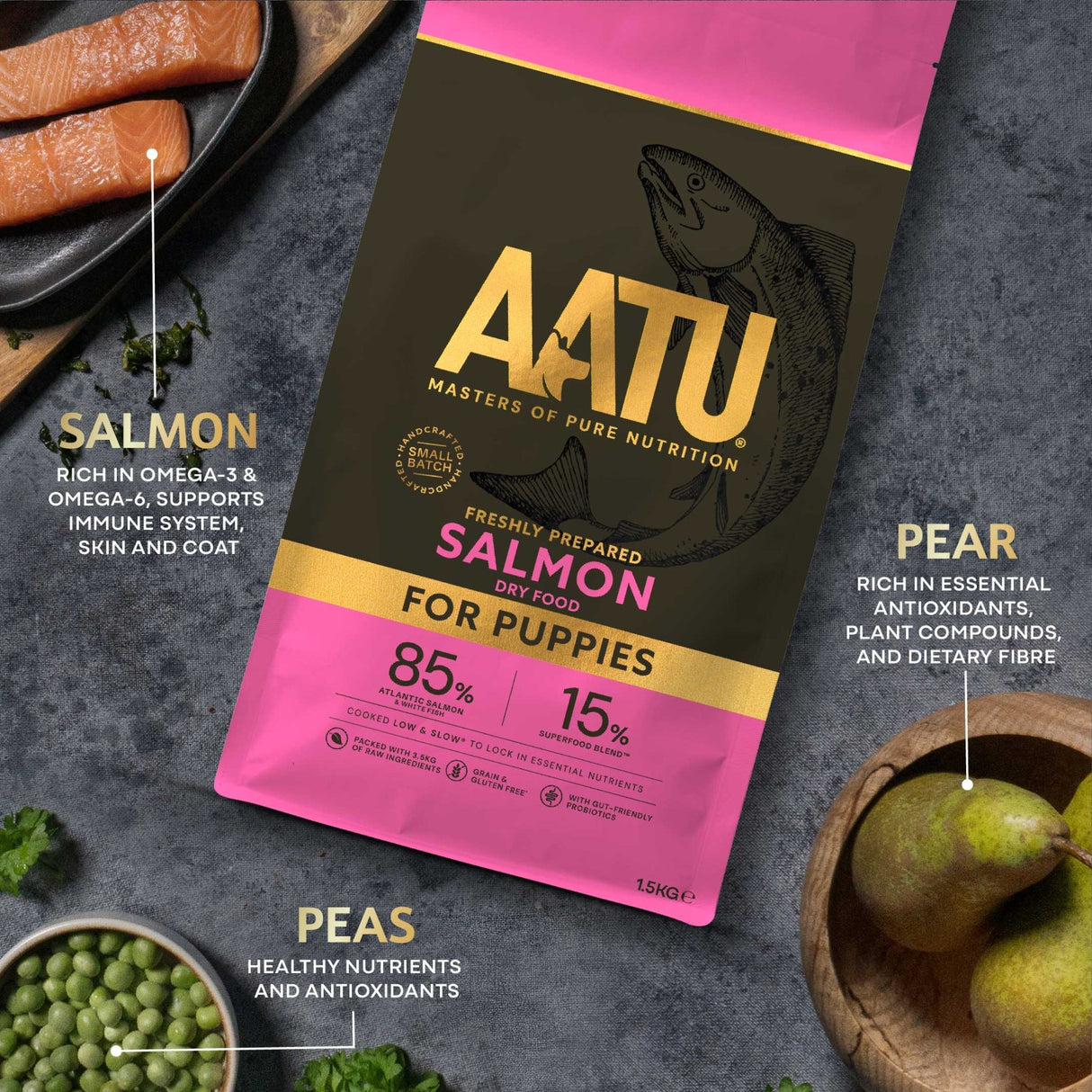 AATU Salmon Dry Food for Puppies, AATU, 1.5kg