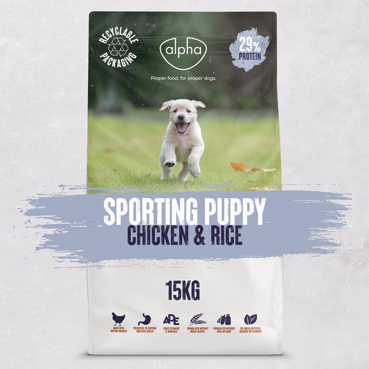 Alpha Sporting Puppy with Chicken & Rice Dry Dog Food, Alpha, 15 kg