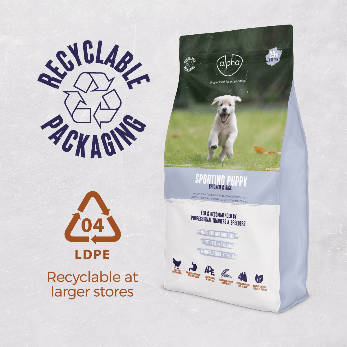 Alpha Sporting Puppy with Chicken & Rice Dry Dog Food, Alpha, 4 x 3 kg