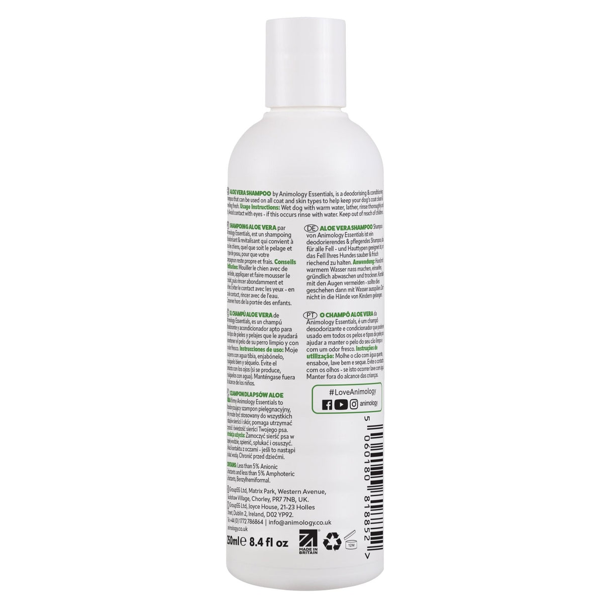 Animology Essentials Aloe Vera Shampoo for Dogs 5x250ml, Animology,