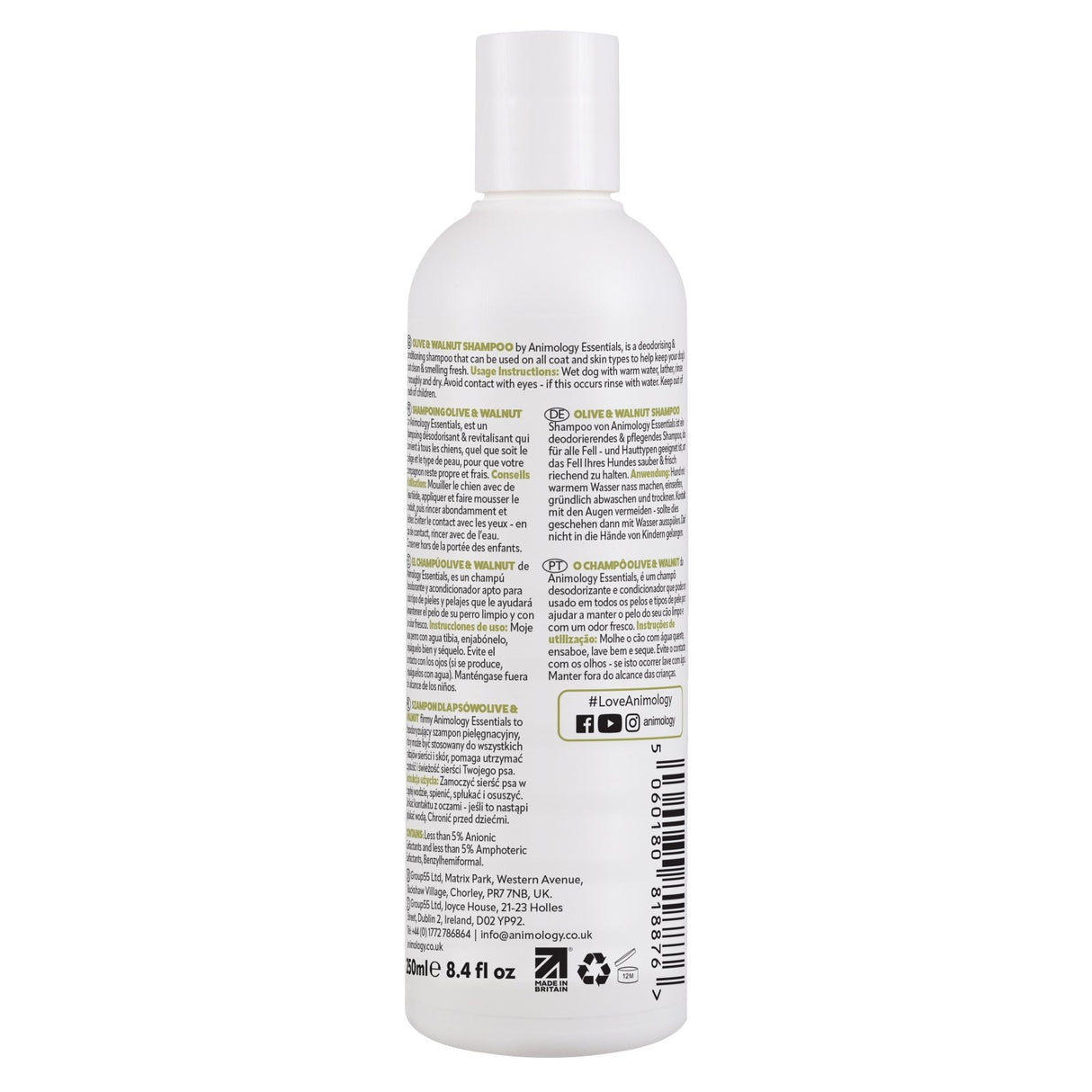 Animology Essentials Olive & Walnut Shampoo for Dogs 5x250ml, Animology,