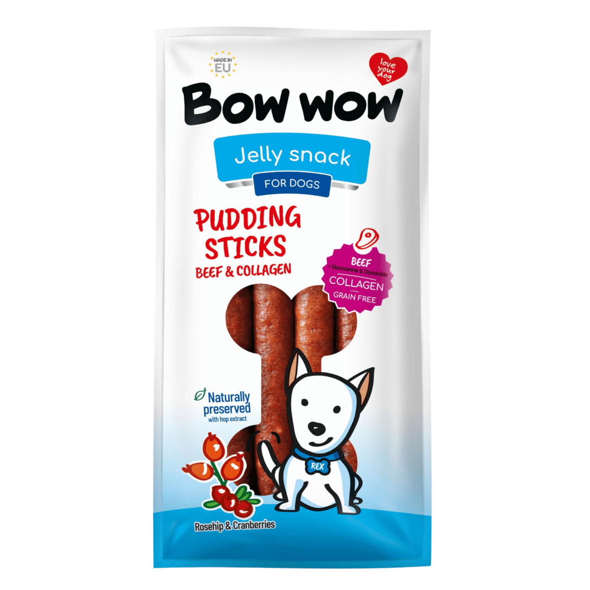 Bow Wow Pudding Sticks Beef & Collagen Dog Treats, Bow Wow,