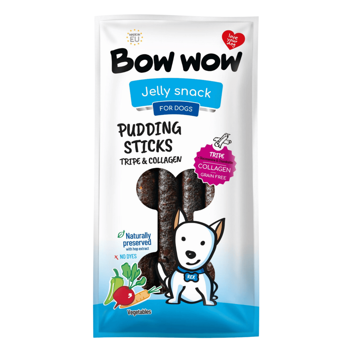 Bow Wow Pudding Sticks Tripe & Collagen Caramel Flavour Dog Treats, Bow Wow,