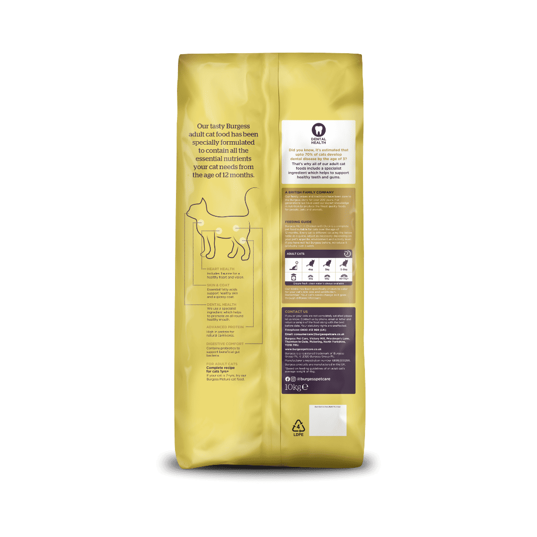 Burgess Adult Cat Rich in Chicken with Duck Dry Food, Burgess, 10 kg