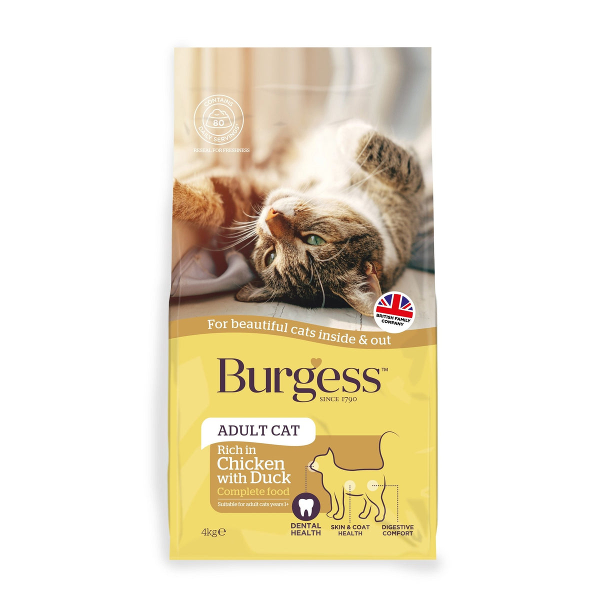 Burgess Adult Cat Rich in Chicken with Duck Dry Food, Burgess, 4 kg