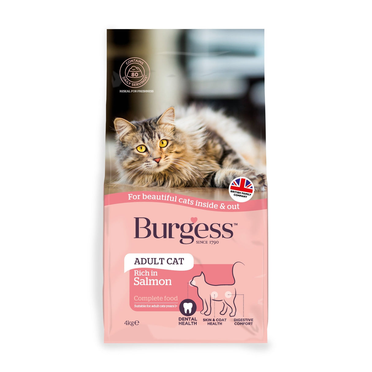 Burgess Adult Cat Rich in Salmon Dry Food, Burgess, 4 kg