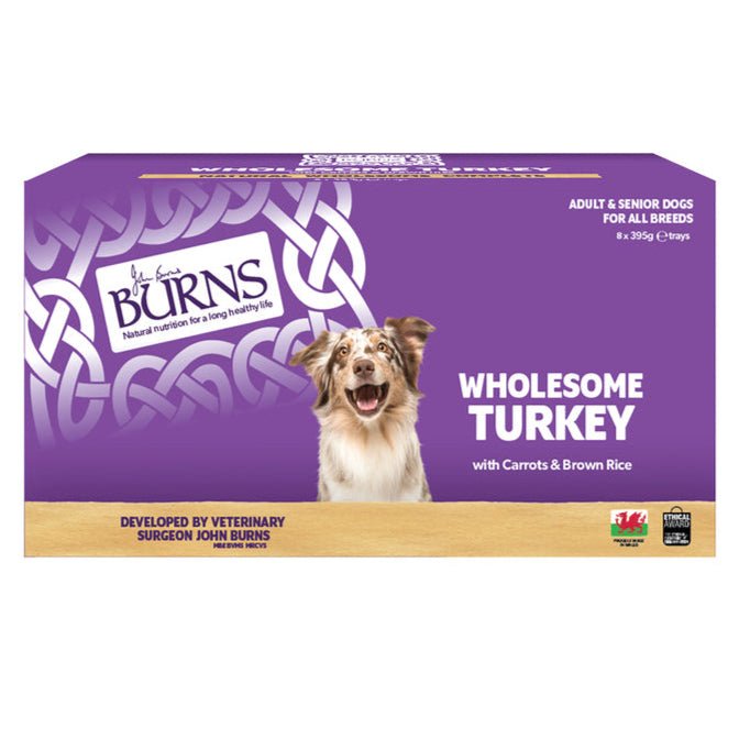 Burns Wholesome Turkey with Carrots & Brown Rice Wet Dog Food Trays, Burns, 8 x 395 g