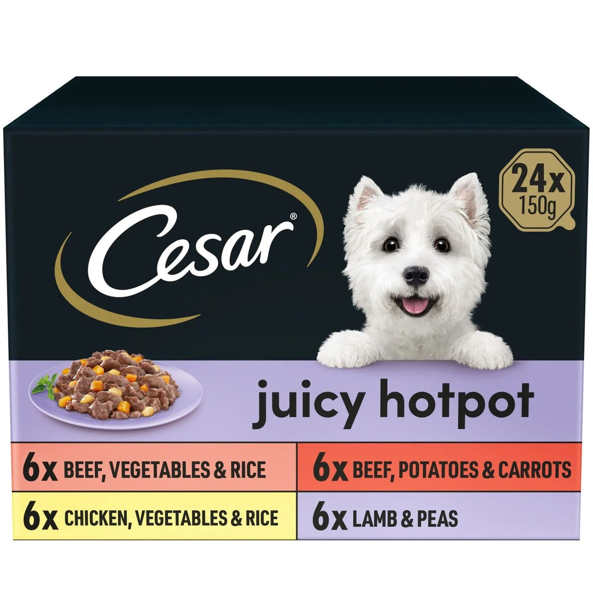 Cesar Juicy Hotpot Adult Wet Dog Food Trays Mixed in Gravy - 24 x 150g, Cesar,