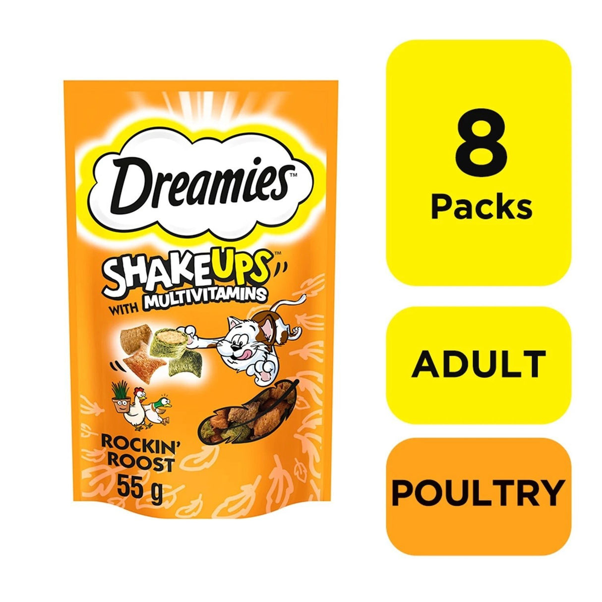 Dreamies Shakeups Rockin Roost Multivitamins Cat Treats Poultry & Catnip, Dreamies, 8 x 55g