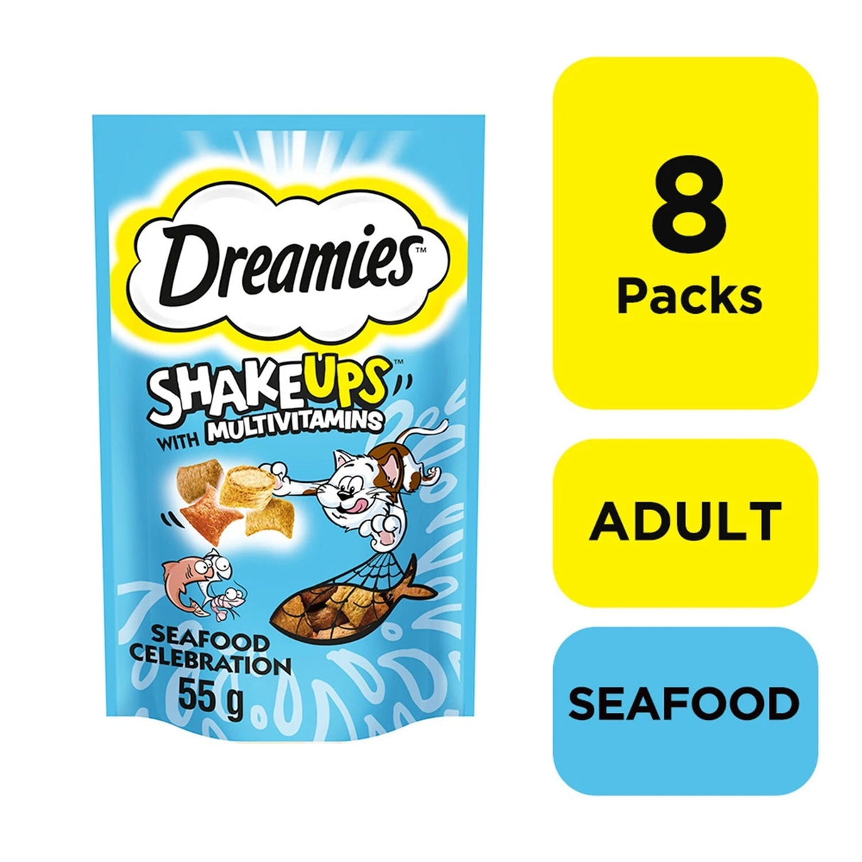 Dreamies Shakeups Seafood Celebration Cat Treat Biscuits - 8 x 55g, Dreamies,