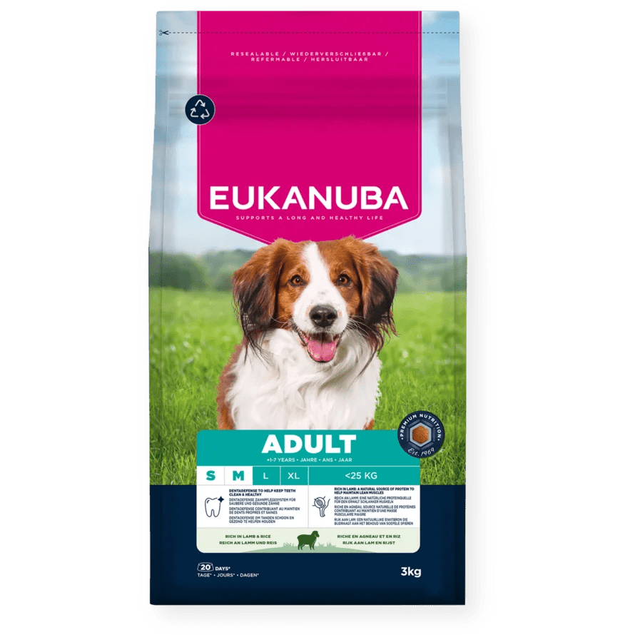 Eukanuba Adult Small/Medium Breed Lamb & Rice Dry Dog Food, Eukanuba, 3 x 3 kg