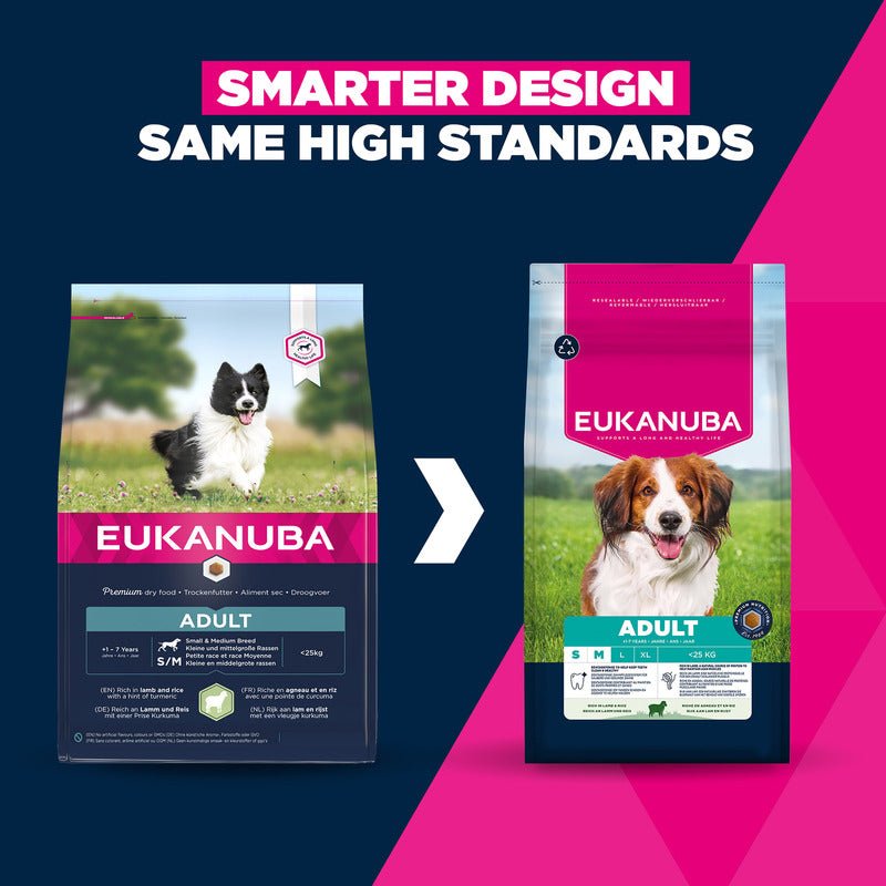 Eukanuba Adult Small/Medium Breed Lamb & Rice Dry Dog Food, Eukanuba, 3 x 3 kg