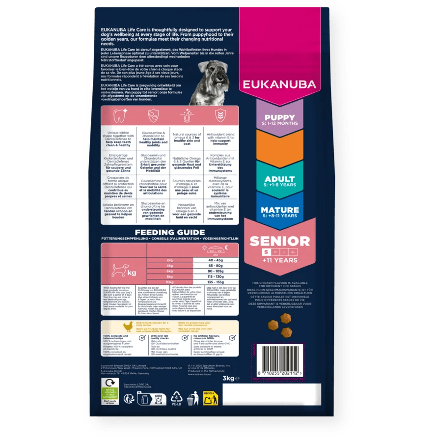 Eukanuba Senior Small Breed Fresh Chicken Dry Dog Food, Eukanuba, 3 x 3 kg