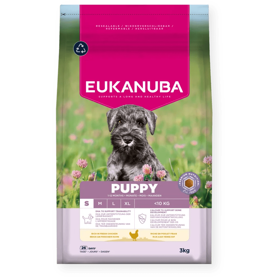 Eukanuba Small Breed Puppy Fresh Chicken Dry Dog Food, Eukanuba, 3 x 3 kg