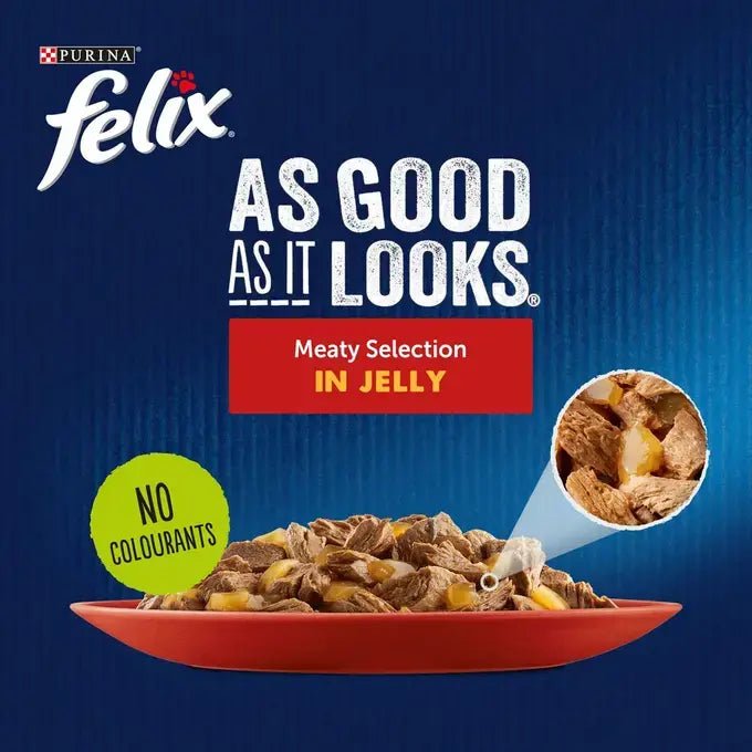 Felix As Good As It Looks Meaty Selection in Jelly (Chick, Duck, Ham, Pork) 48 x 85g, Felix,