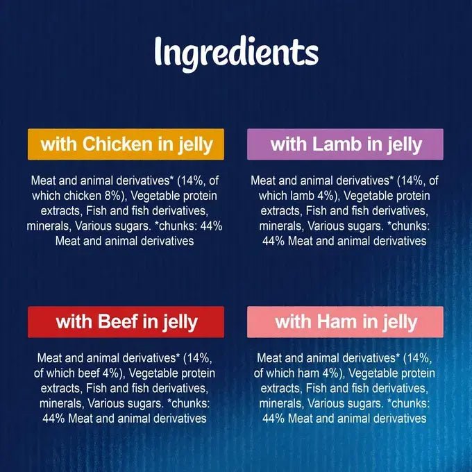 Felix As Good As It Looks Meaty Selection in Jelly (Chick, Lamb, Beef, Ham) 48 x 85g, Felix,