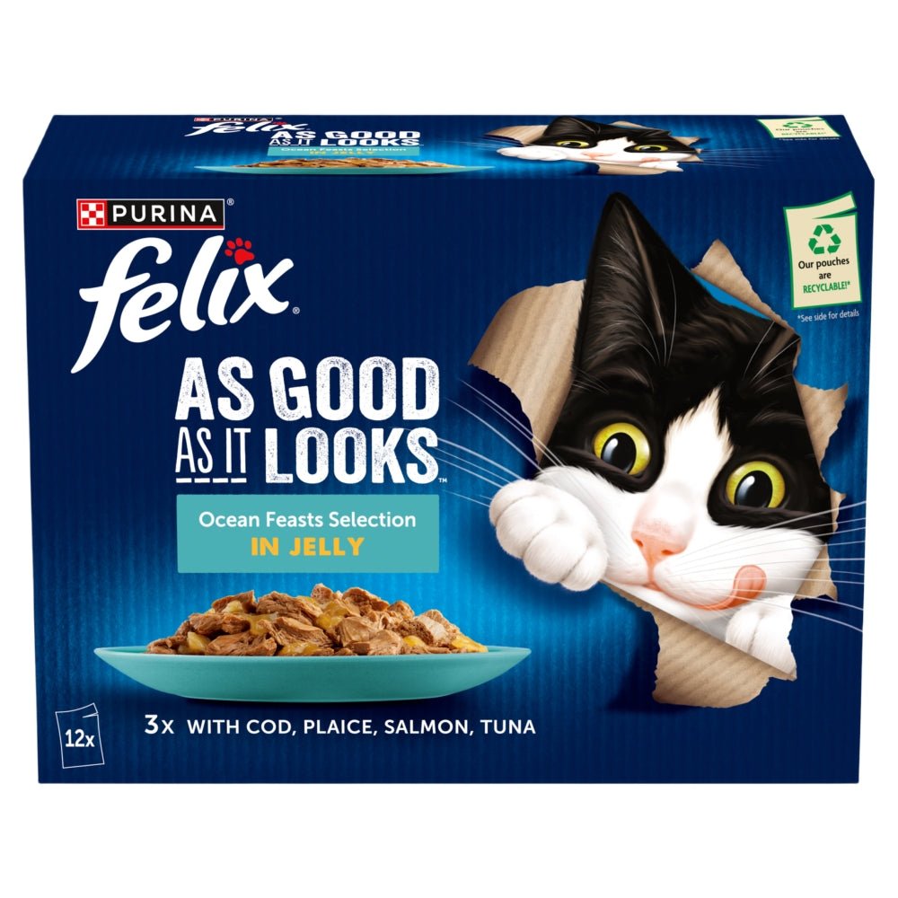 Felix As Good As It Looks Ocean Feasts Selection in Jelly Wet Cat Food, Felix, 48 x 85g
