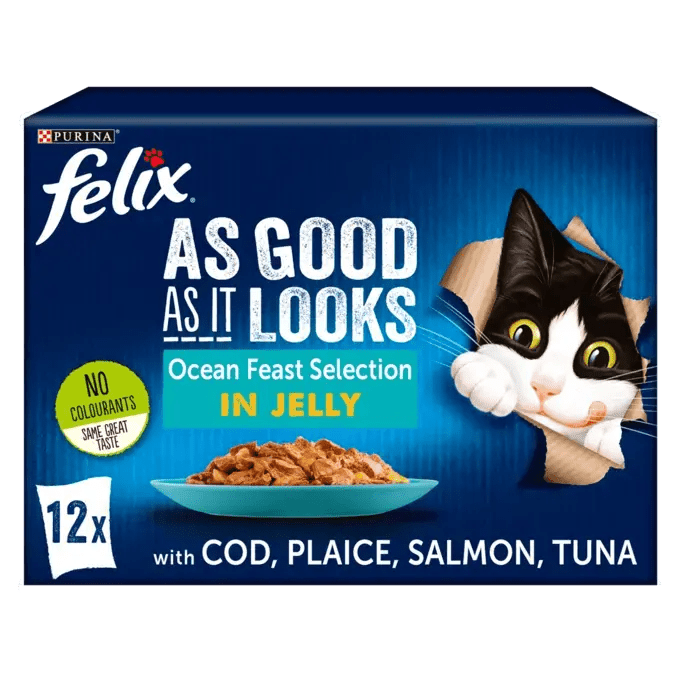 Felix As Good As It Looks Ocean Feasts Selection in Jelly Wet Cat Food, Felix, 48 x 85g