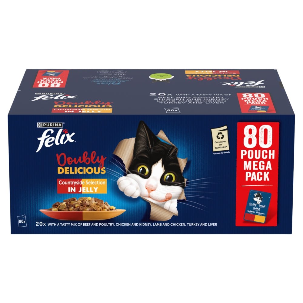 Felix Doubly Delicious Countryside Selection in Jelly Adult Wet Cat Food, Felix, 80 x 85g