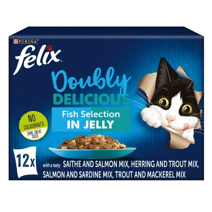 Felix Doubly Delicious Fish Selection in Jelly Wet Cat Food - 48x85g, Felix,