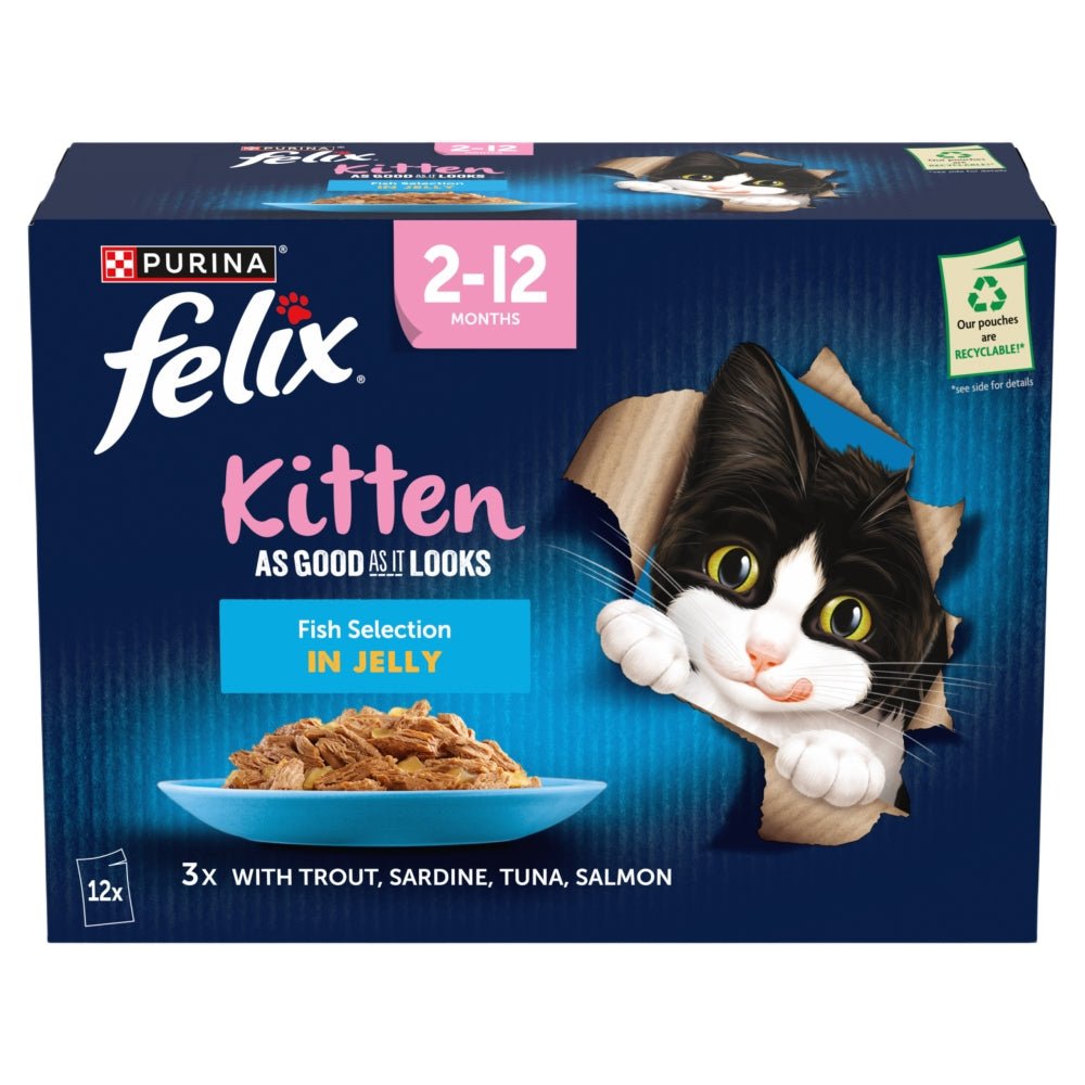 Felix Kitten As Good As It Looks Fish Selection in Jelly Wet Cat Food 48x85g, Felix,