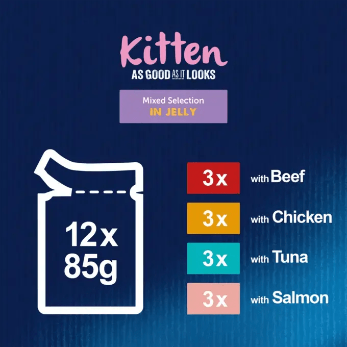 Felix Kitten As Good As It Looks Mixed Selection in Jelly Wet Cat Food 48 x 85g, Felix,