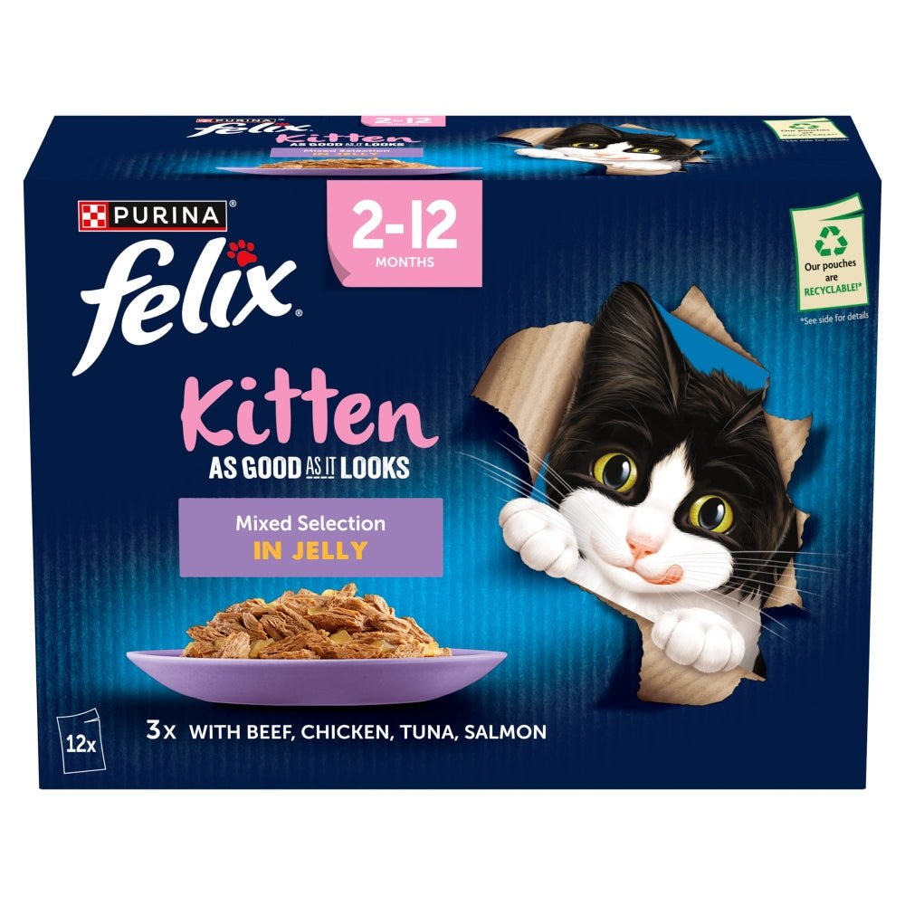 Felix Kitten As Good As It Looks Mixed Selection in Jelly Wet Cat Food 48 x 85g, Felix,