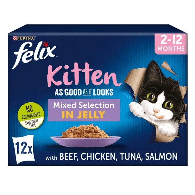 Felix Kitten As Good As It Looks Mixed Selection in Jelly Wet Cat Food 48 x 85g, Felix,