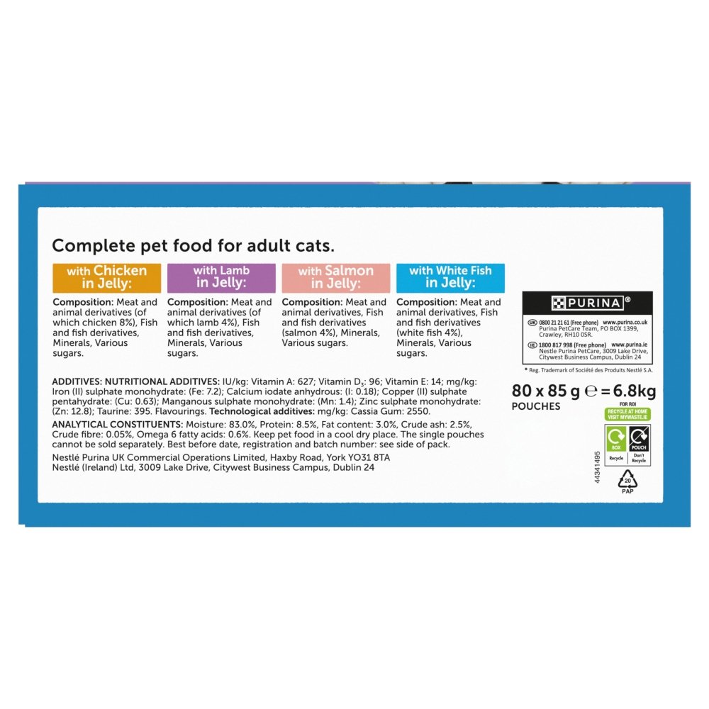 Felix Original Mixed Selection in Jelly (Chicken/Lamb/Salmon/White Fish) Wet Cat Food, Felix, 80 x 85g