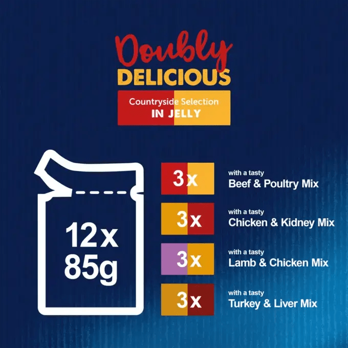 Felix Senior 7+ Doubly Delicious Countryside Selection in Jelly Wet Cat Food 48x85g, Felix,