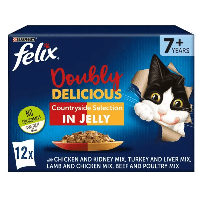 Felix Senior 7+ Doubly Delicious Countryside Selection in Jelly Wet Cat Food 48x85g, Felix,