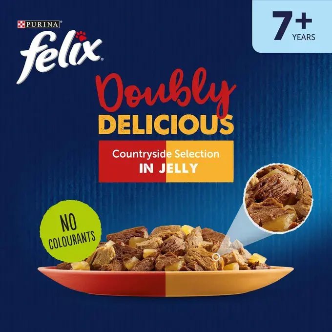 Felix Senior 7+ Doubly Delicious Countryside Selection in Jelly Wet Cat Food 48x85g, Felix,