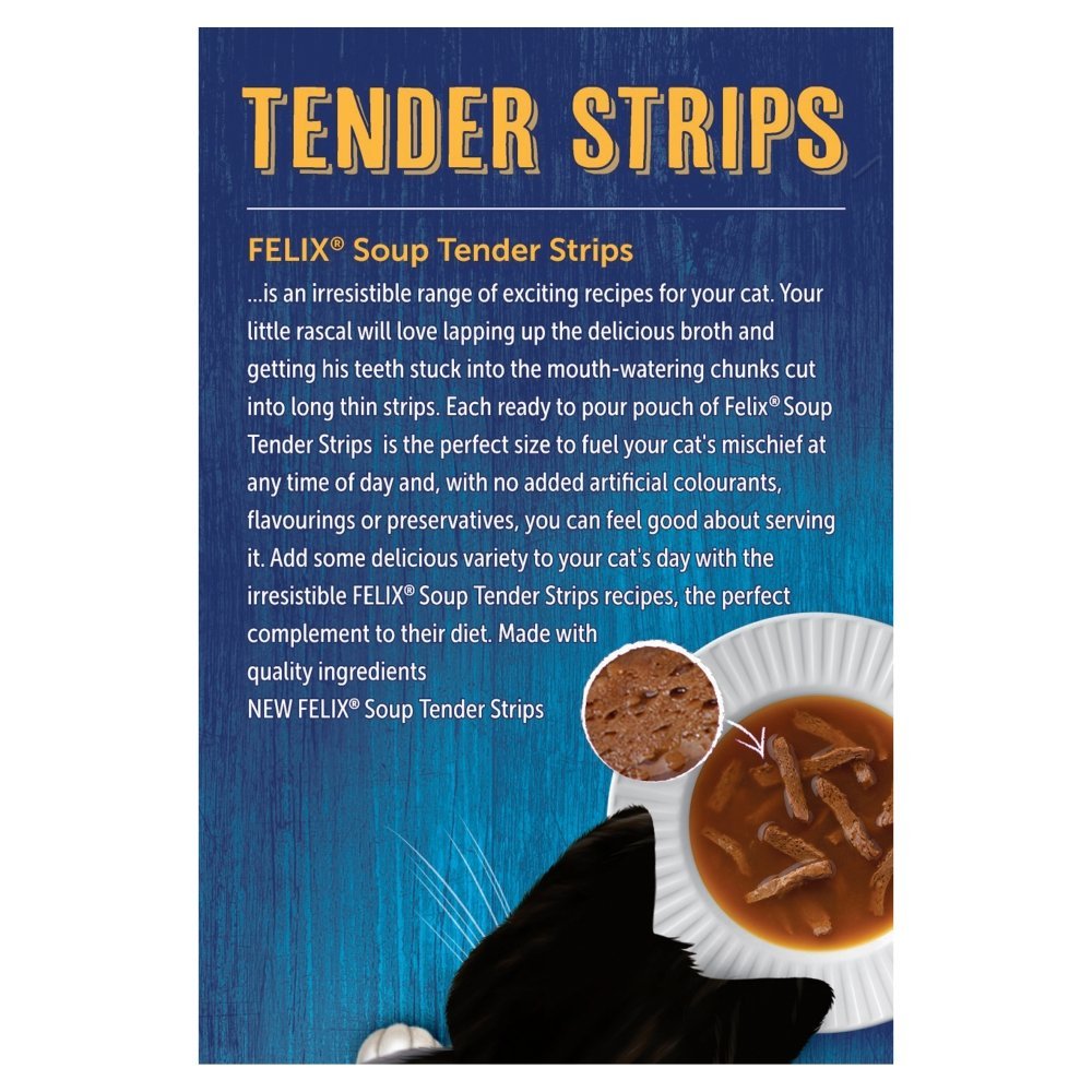 Felix Soup Tender Strips with Beef, Chicken and Lamb Wet Cat Food - 8 Boxes (6x48g), Felix,