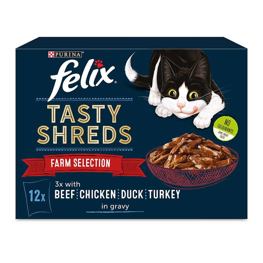 Felix Tasty Shreds Farm Selection in Gravy Adult Wet Cat Food - 48 x 80g, Felix,