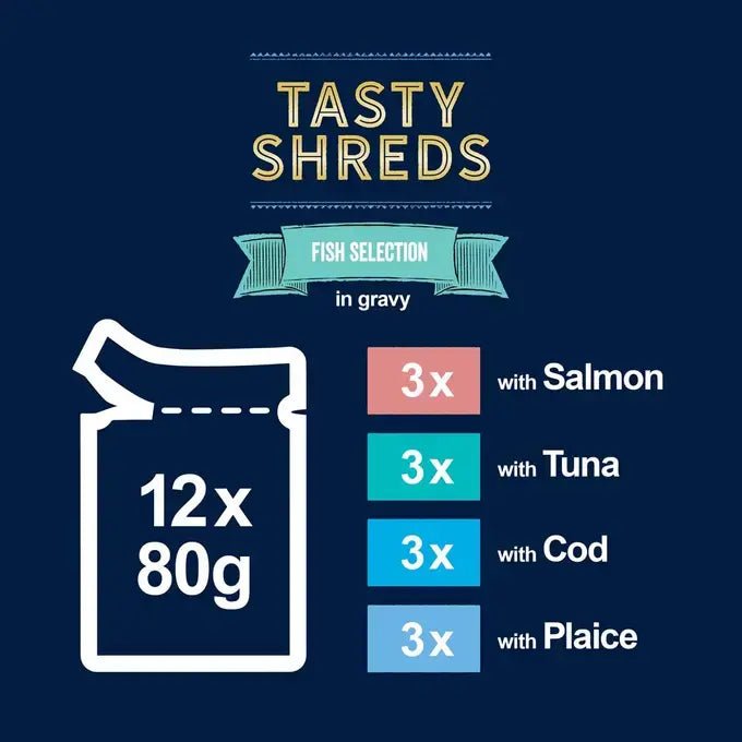Felix Tasty Shreds Fish Selection in Gravy Adult Wet Cat Food - 48 x 80g, Felix,