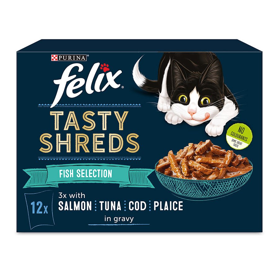 Felix Tasty Shreds Fish Selection in Gravy Adult Wet Cat Food - 48 x 80g, Felix,