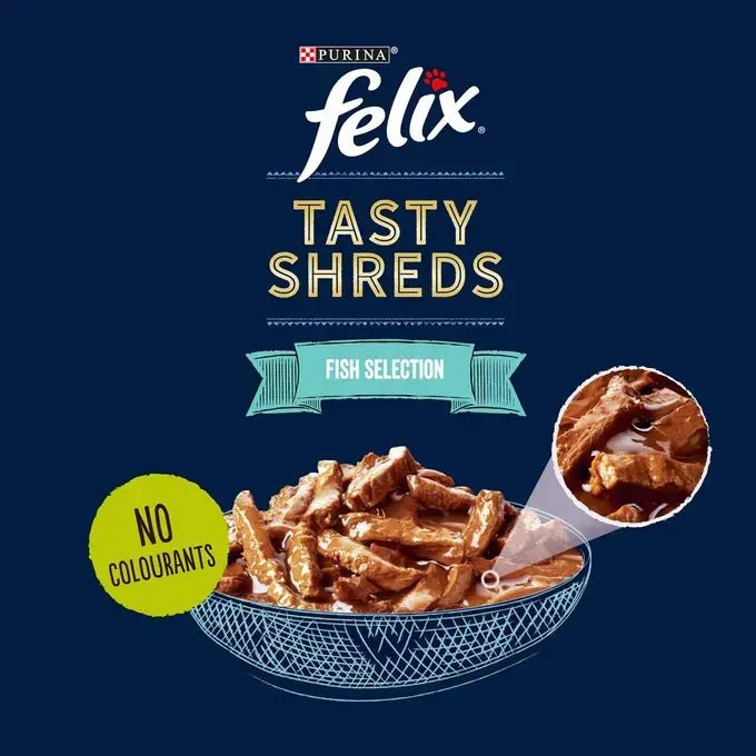 Felix Tasty Shreds Fish Selection in Gravy Adult Wet Cat Food - 48 x 80g, Felix,