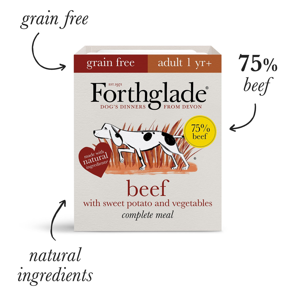 Forthglade Adult Complete Grain Free Beef with Sweet Potato & Veg Trays 18x395g, Forthglade,