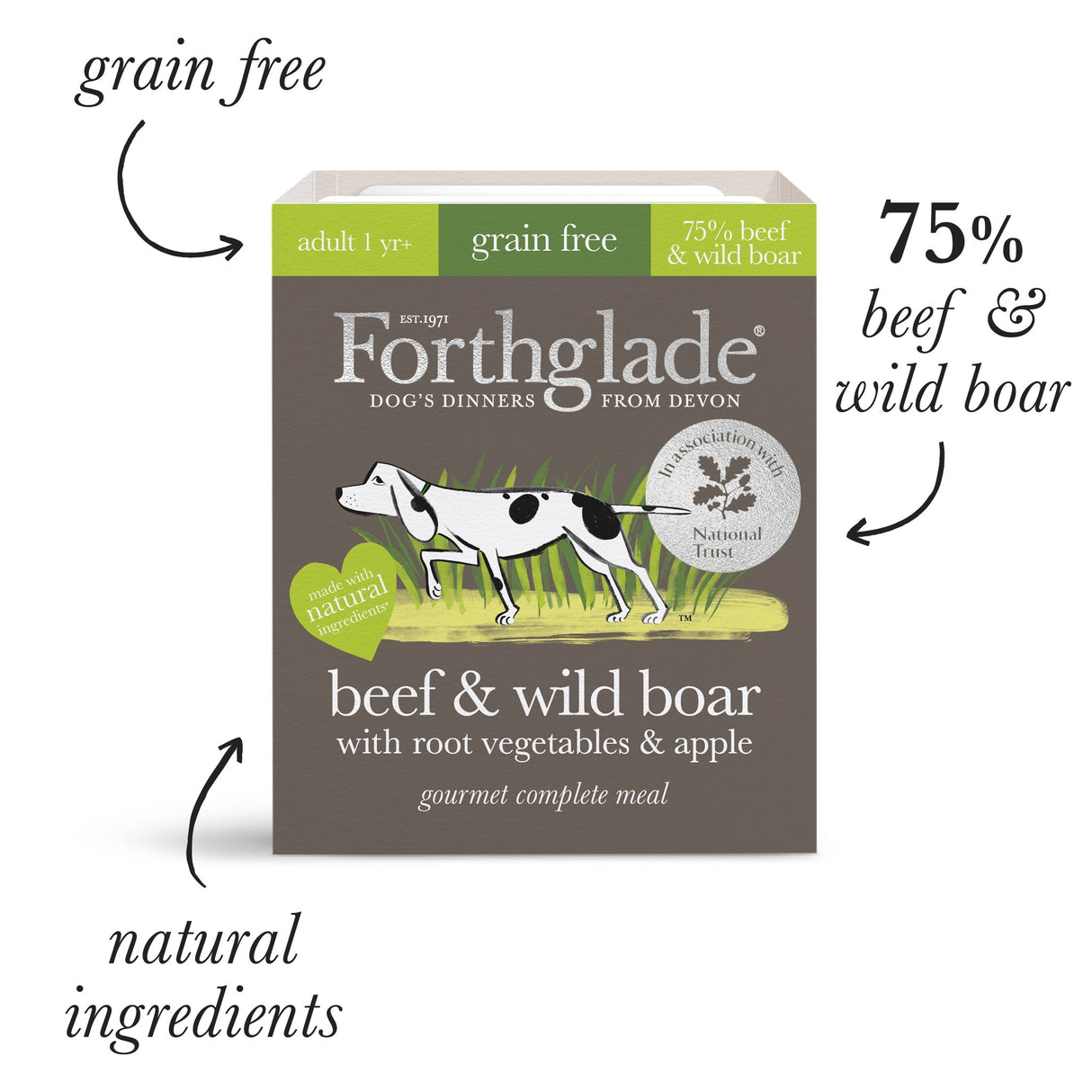 Forthglade Gourmet Grain Free Beef & Wild Boar Wet Dog Food - 7 x 395g Trays, Forthglade,