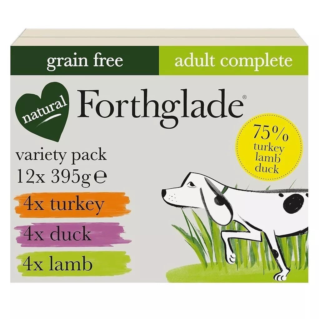 Forthglade Grain Free Turkey, Duck & Lamb Variety Pack Adult Wet Dog Food - 12 x 395g, Forthglade,