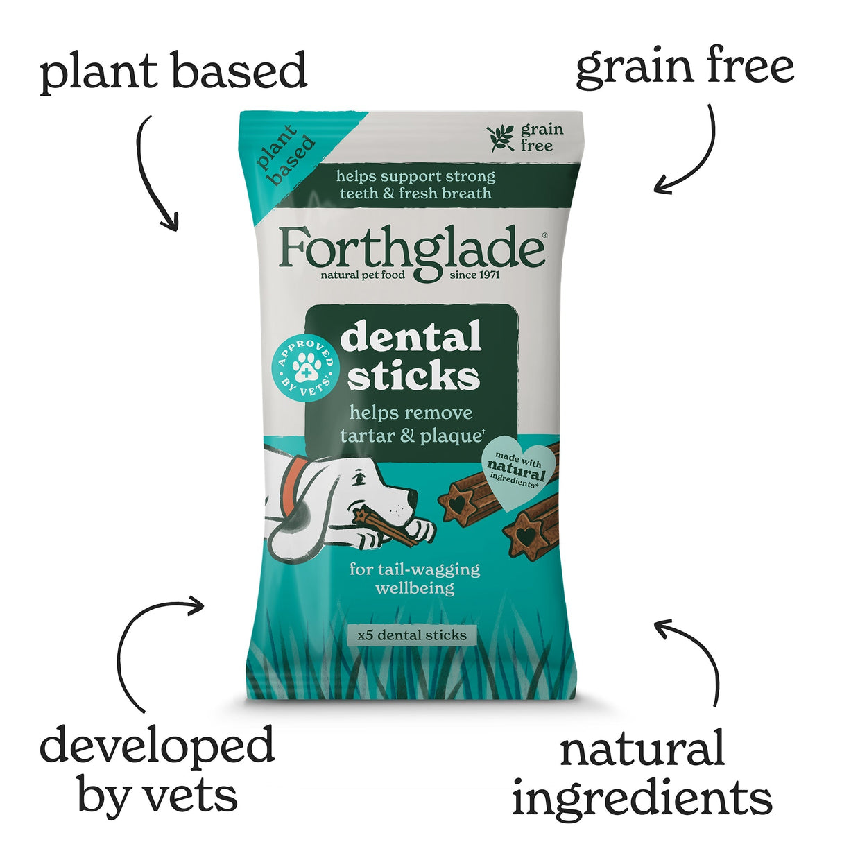 Forthglade Plant Based Dog Dental Sticks - 10 Bags (50 Sticks), Forthglade,