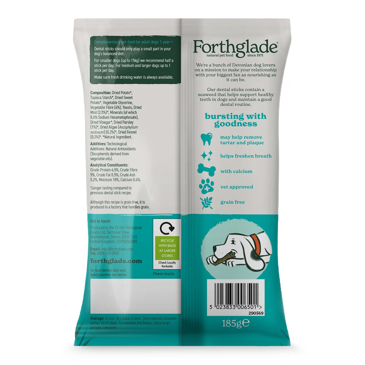 Forthglade Plant Based Dog Dental Sticks - 10 Bags (50 Sticks), Forthglade,