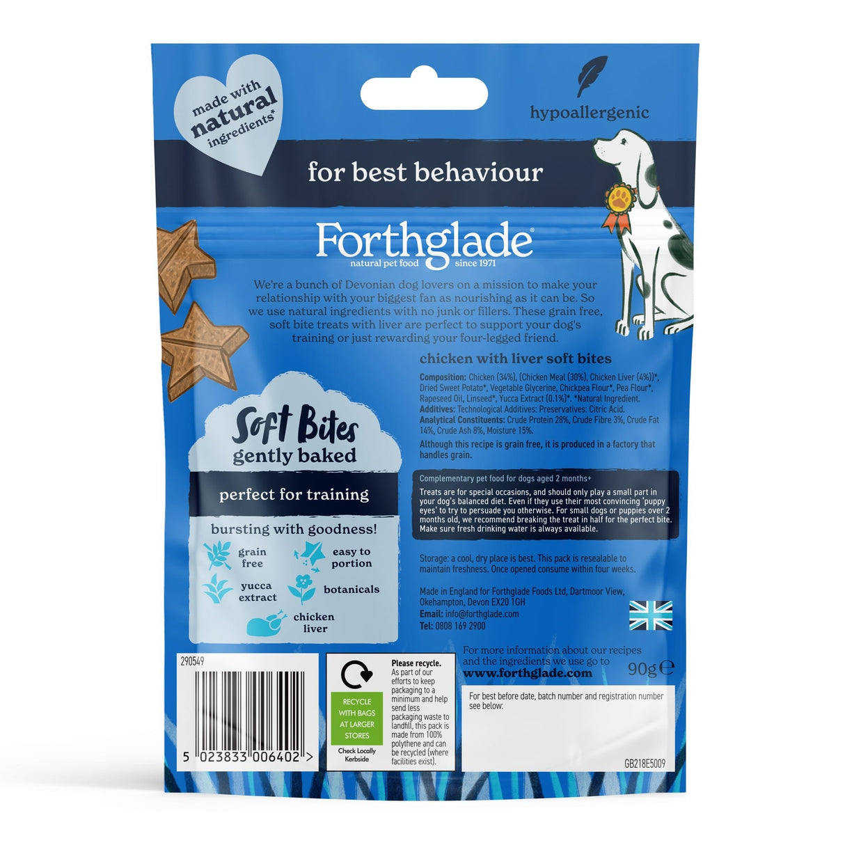 Forthglade Soft Bites Rewards Chicken & Liver Dog Training Treats - 8 x 90g, Forthglade,