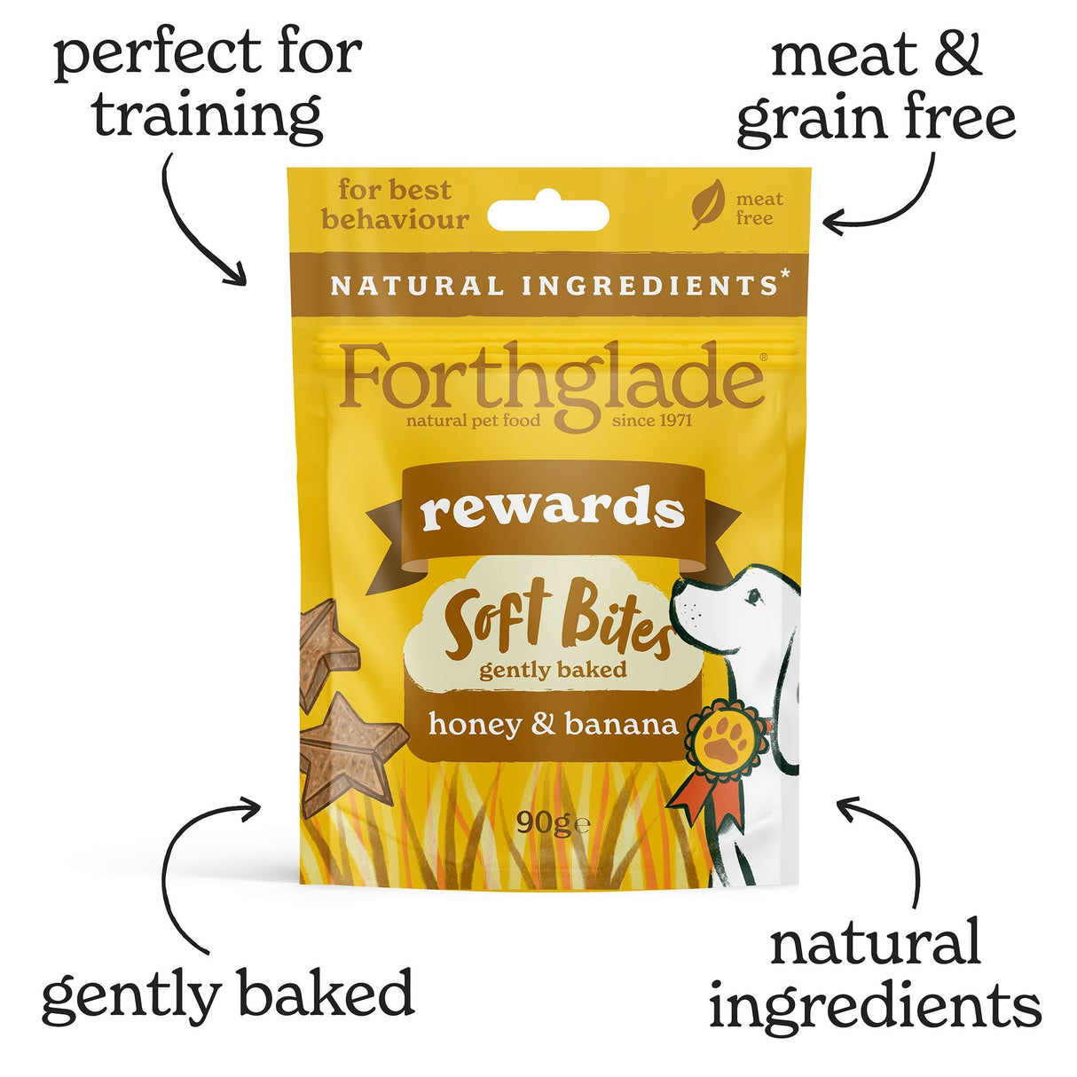 Forthglade Soft Bites Rewards Honey & Banana dog Training Treats - 8 x 90g, Forthglade,