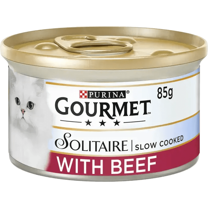 Gourmet Solitaire Slow Cooked Beef Wet Cat Food - 12 x 85g, Gourmet,