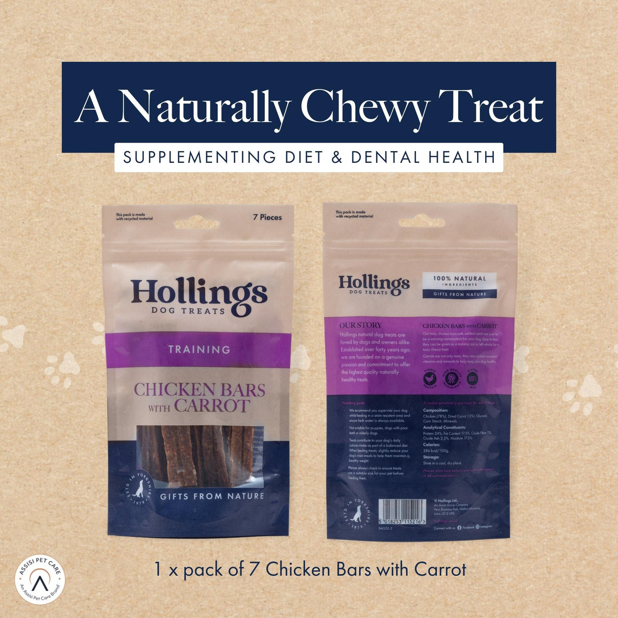 Hollings Chicken Bars with Carrot - 70 Bars (10x7 pack), Hollings,